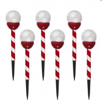 Red And White Stripes Glass Cracked Ball Landscape House Garden Solar Yard Lights