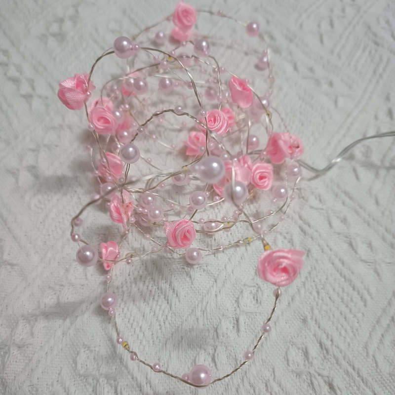 Battery Small Pink Flower Pearl String Light