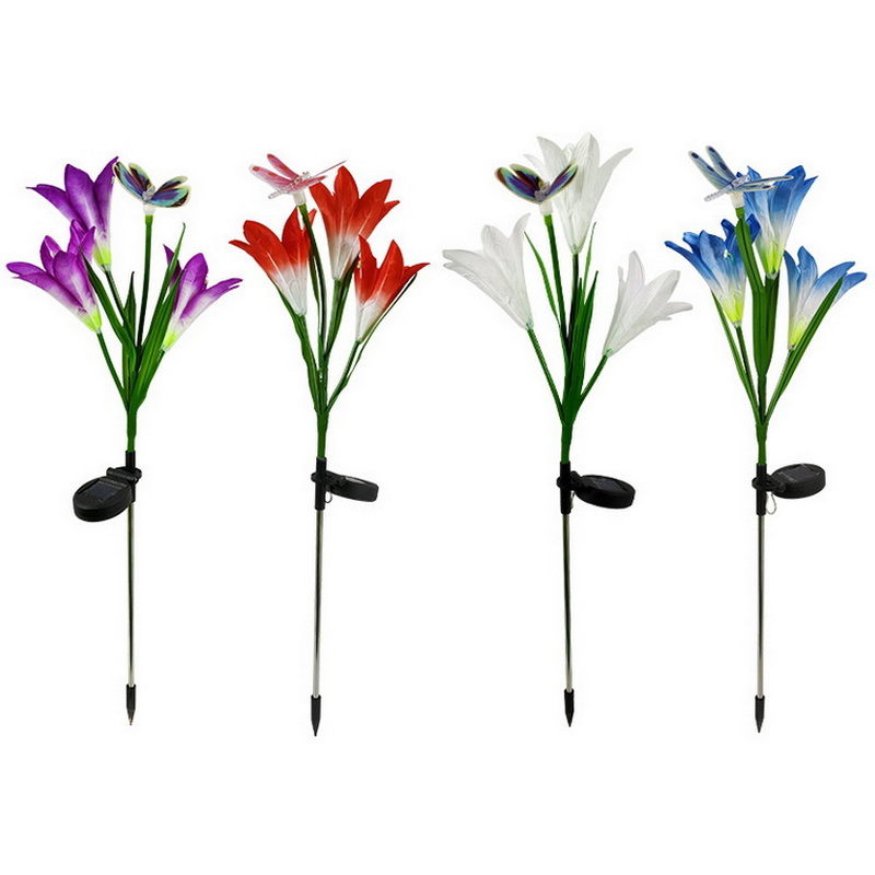 3 Head Artificial Dragonfly Butterflies Flowers Garden Decorative Light With Led