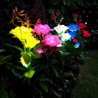 Artificial 3 Head Rose Solar Lights Outdoor For Garden Lawn Patio Decoration