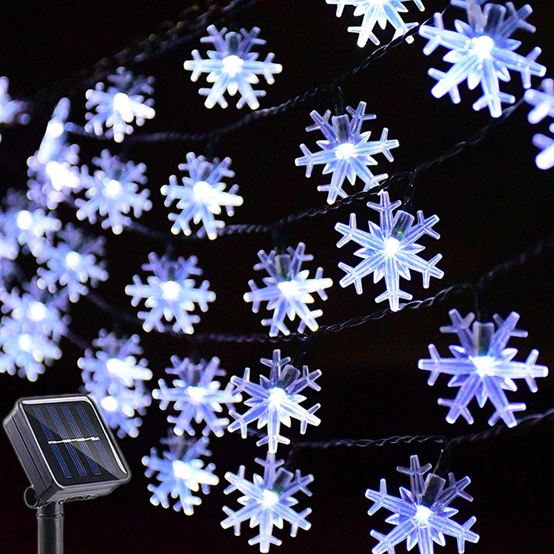 7M 50Led Snowflakes Outdoor Christmas Lights Sun Led String Light