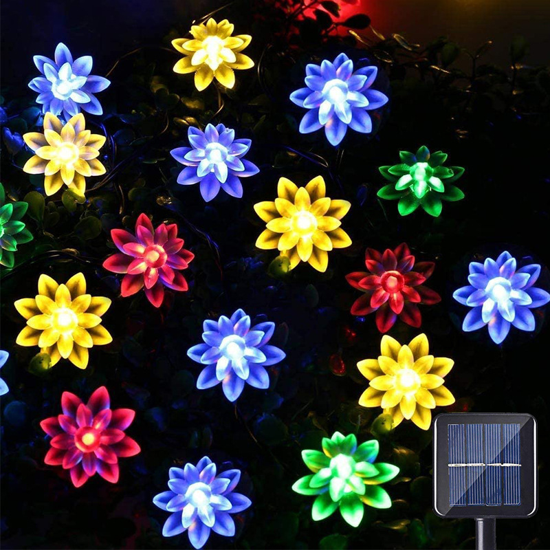 Small Plastic Flowers Led String Lights Solar Panel Powered Garden Lights Rechargeable