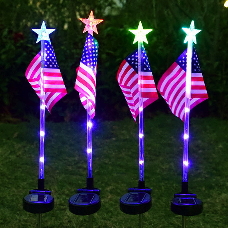 American Flag Solar LED Light Outdoor Waterproof Garden & Road Flagpole Light