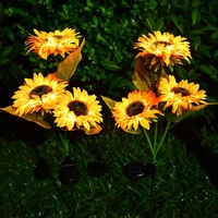 Solar Powered Outdoor Garden Lights 3 Heads Yellow Sunflower Flowers Lights