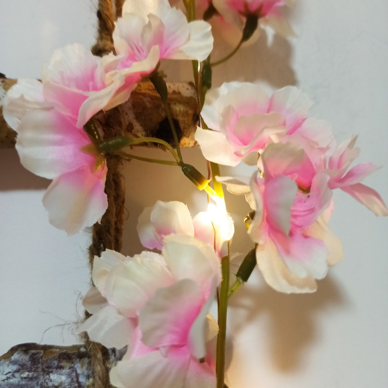 Home Garden Decorative Silk Cloth Pretty Flowers Vine with 20 Led Copper Wires Light 