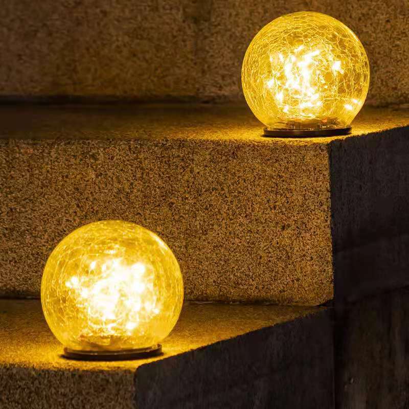 Outdoor Cracked Glass Ball Solar Led Lights for Home Garden