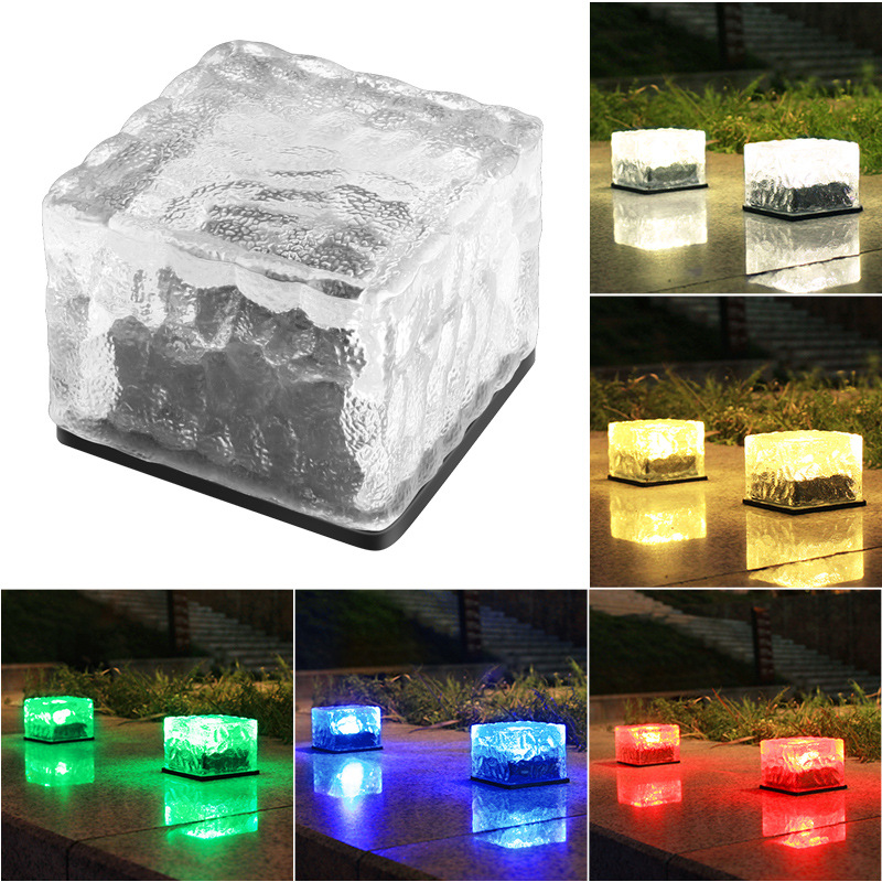 Outdoor Patio Lawn Garden Glass Decorative Brick Inground Solar Panel Brick Lights