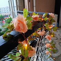 20 Led Copper Wire String Lights with Red Flowers Green Vine Solar Rose Flower Lights