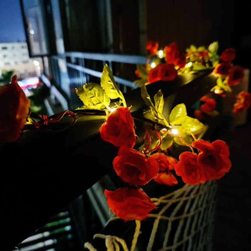 Garden Lighting Led Decoration Solar Light With Panel Orange Flowers Artificial Rose Vine