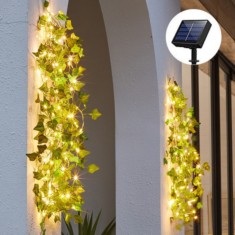 Artificial Two-color Ivy Leaves Lights Led String Solar Leaf Copper Wire Outdoor Light