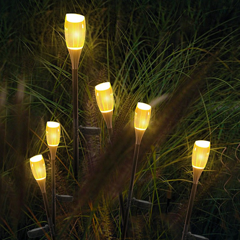 Outdoor Grounded Stainless Steel Pole Warm White Solar Cup Lights