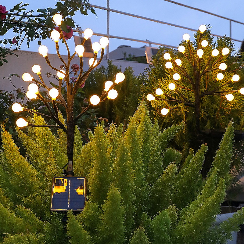 White Ball Standup Light Outside Solar Branch Stake Light with 20 Led Light Decorative