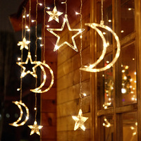 Solar Powered Moon Star RGBW Led String Curtain Lights with Remote Control