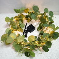 Solar Powered Vine String Artificial Green Eucalyptus Leaves Solar 