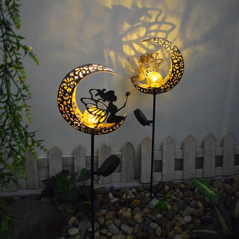 Metal Moon Pretty Girl Lawn Led Hanging Lamp Lights With Crystal Glass Globe Cracked Ball