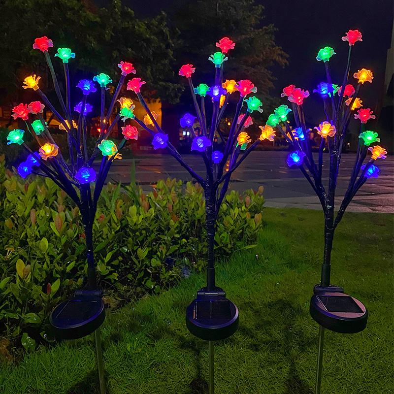 Outdoors Waterproof Led Color Changing Solar Garden Rose Decorative Lights