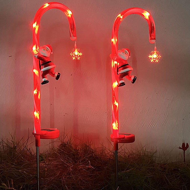 Solar Stake Light Red Led Garden Lighting Solar Energy Powered Xmas Walking Stick Lamp