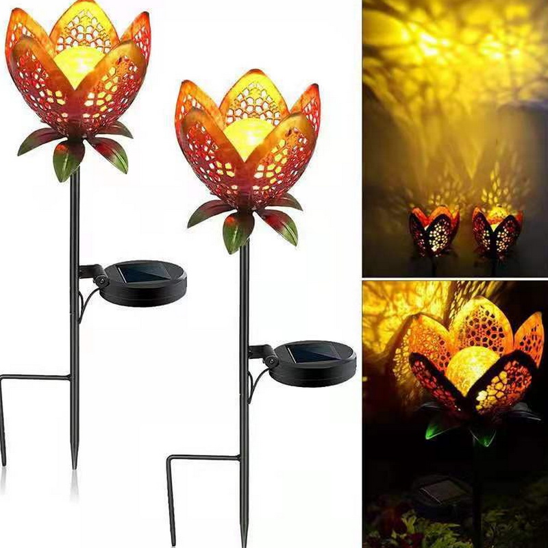 Metal Flower Led Lights With Crack Ball Solar Garden Led Flowers Lights Outdoor Waterproof
