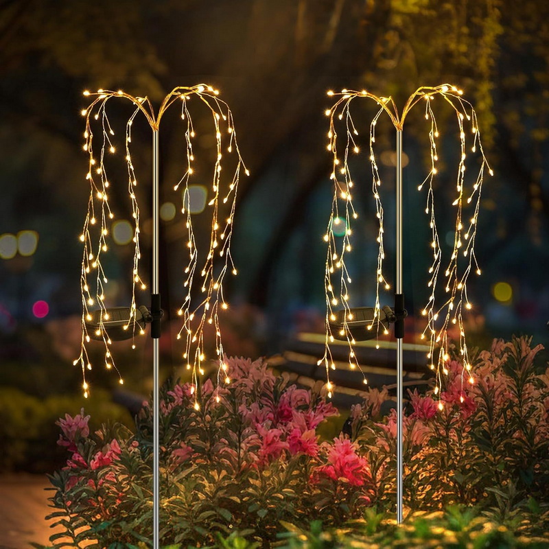 Garden Solar Powered Firecrackers Light 100 Led Copper Wire Fireworks String Light