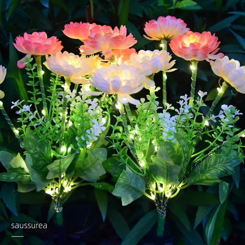Outdoor Artificial White Peony Light Solar Decorative Flower Light 