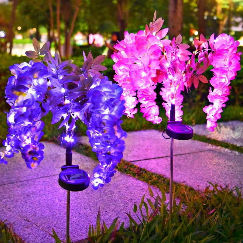 High Quality Pink Purple Warm Led Violet Wisteria Flower Stick Lawn Decorative Lights
