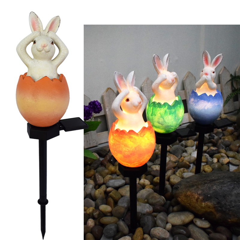 Christmas Resin Rabbit Egg Decorations Lighted Luminarias Solares Garden Lights