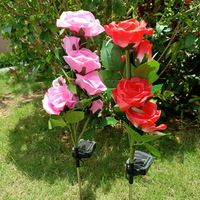 7 Led Artificial Rose Flower Pathway Decorative Lamp Garden Rechargeable Patio Stake Lights