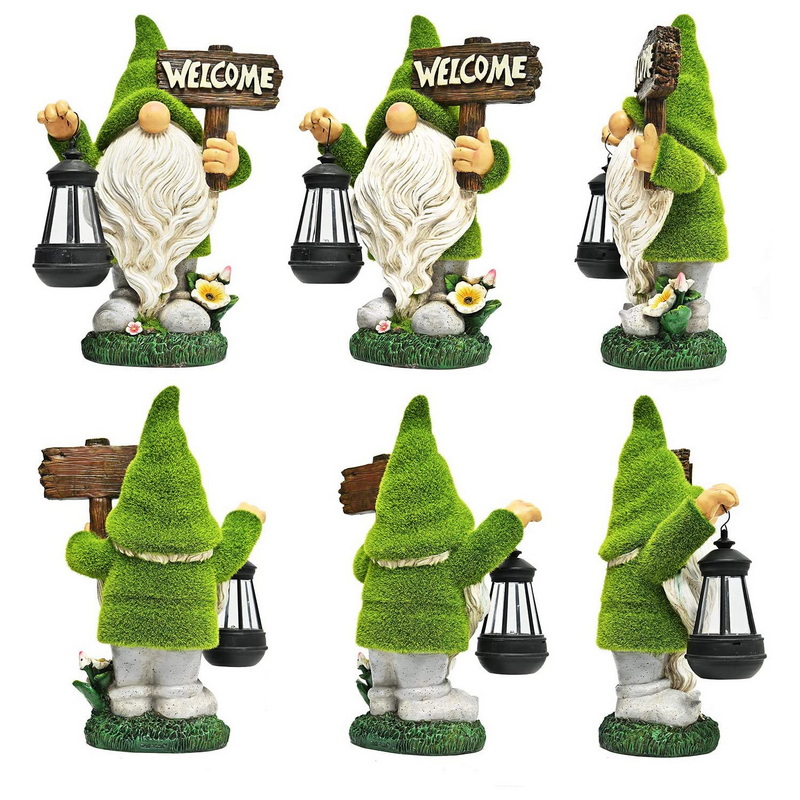 Home Yard Balcony Lawn Gnome Figurines Dwarf Statue Holding Lantern Shovel