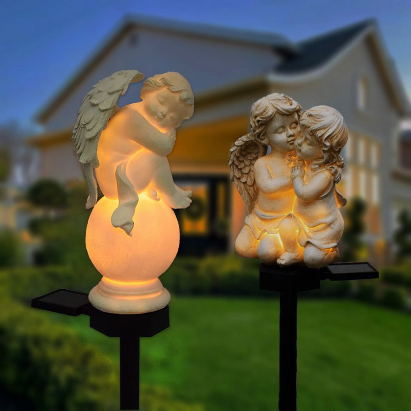 Solar Powered Led Outdoor Lighted Resin Angel Christmas Decorations Light Angel Statue Lamp