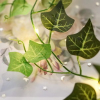 6M 60 Led Mini Copper Wire Double Green Color Artificial Leaves Curtain Vine Battery Powered Ivy Lig