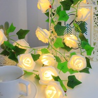 Flower Green Leaf Vine Christmas Light String Battery Xmas Tree Decorative Led Lights With Rose