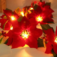 Xmas Decorations Supplies 10 LED Big Red Artificial Poinsettia Flower Light Christmas String