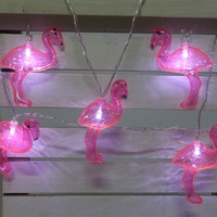 Indoor String Light Decorative Red Flamingos Battery Operated Cute Plastic Animal Warm White