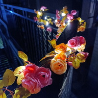 2m 20leds Battery Operated Copper Wire Artificial Leaves Double Color Rose Flowers String Lights
