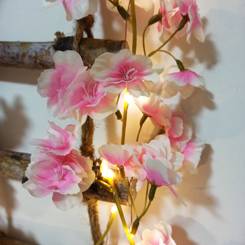 Cherry Blossom Flower Garland Artificial with Decoration 40Led Lights Strings for Events