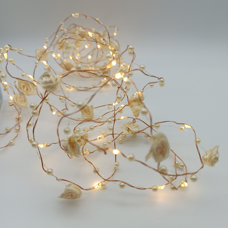 Pearl Led Lights for Decoration Small Battery Powered Warm White Beige Rose Bead Light