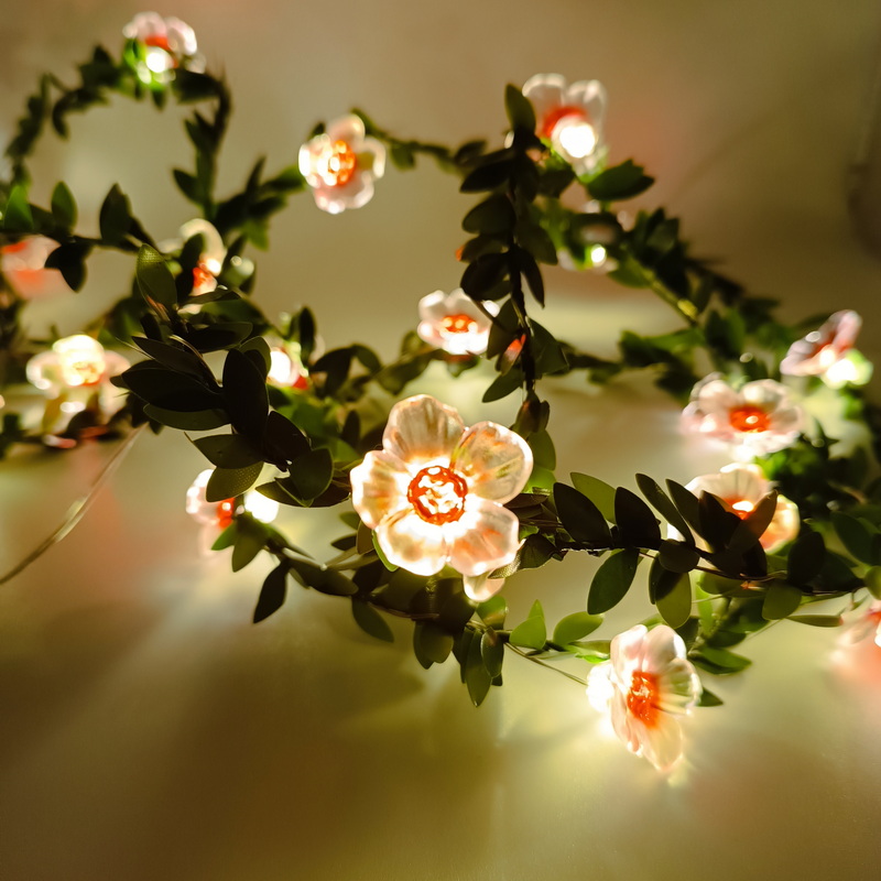 Battery Operated Indoor Living Room Warm White 20 Led Plastic Romantic Flowers Copper Wire String