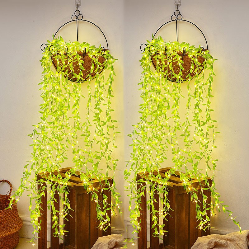 Curtain Led Fairy Light Plug Power 3x1 Meter 20 Strips 200 Warm Led Green Leaf Vine String Lights