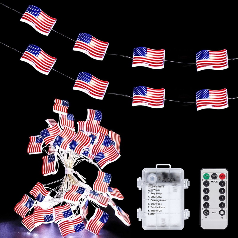 4 Meter 40 Led Star 4th of July National Day Decor Red White and Blue US Flag Lights