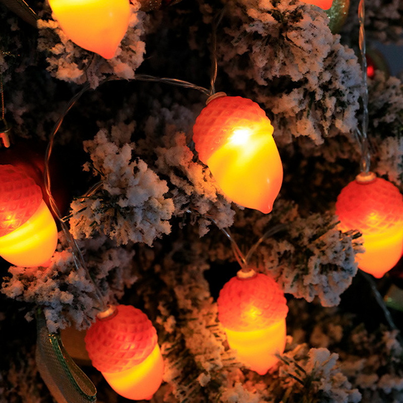 Pine Cone Ornament Xmas Autumn Red Pine Cones Design Fairy String Lights Led Battery Operated