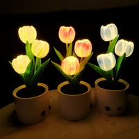  Night Light Flower 3Heads Tulips Artificial Pot Potted Flowers With LED Lamp