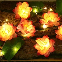 Artificial Plastic Flowers Green Leaves Led Lights Copper Wire Water Floating String Lights