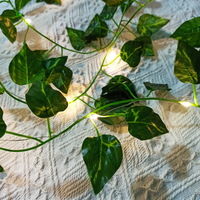 Battery Green Artificial Scindapsus Leaf Vine With Led Wedding Light Home Decorative String Lights