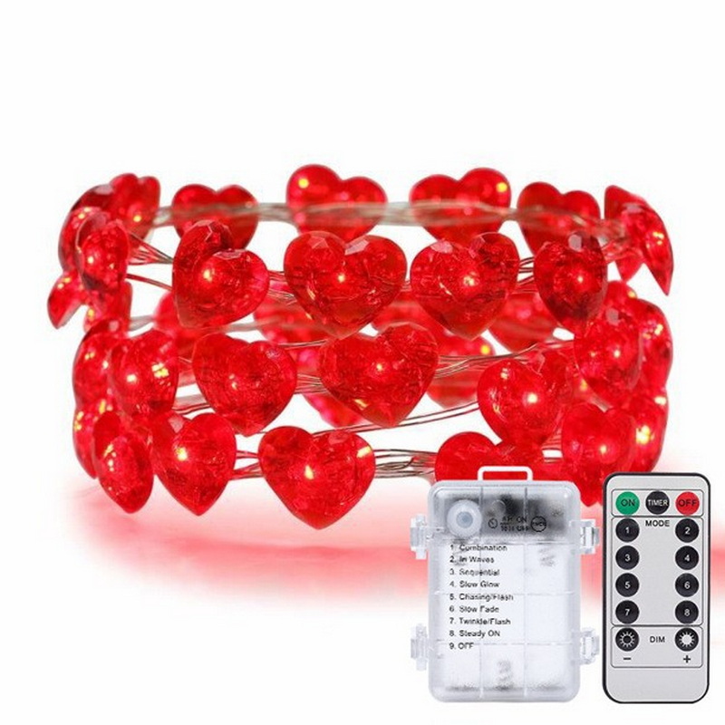 8-Mode 30 LED Copper Wire String Light Party Holiday Wedding Valentine Decorative Red Heart LED Ligh