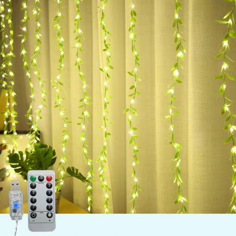 Small Vine Leaves Led Strip String Light with Remote Control 3x1m Twinkle 100 Led Window Curtain Lig