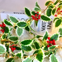 Fairy Christmas Tree Decor Lights Battery Operated Red Berry Green Leaf Vine Led Lights