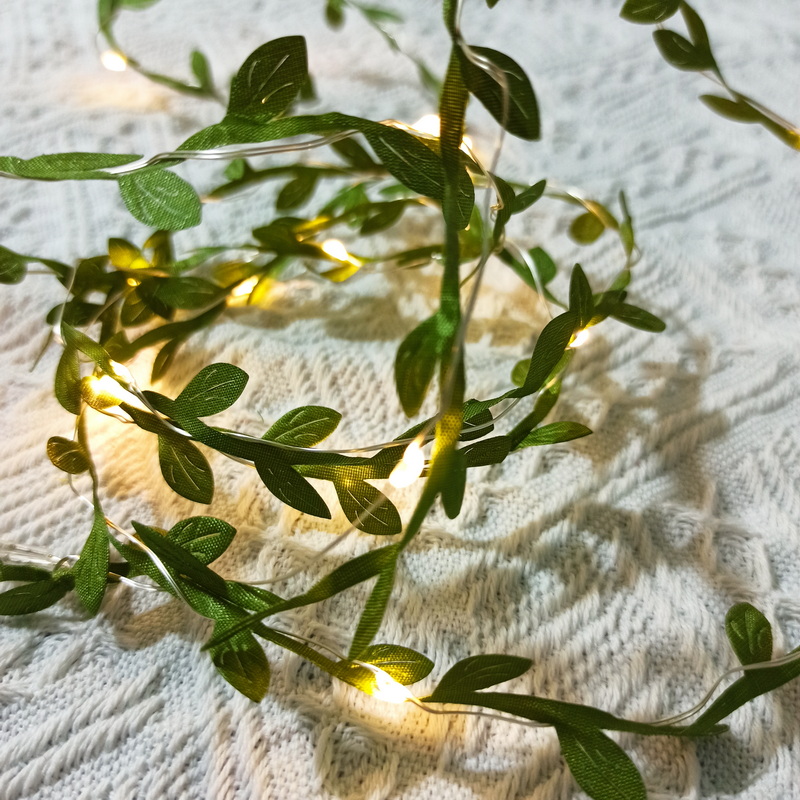 No Solar Mini Led Decorative Light Green Leaves Vine Christmas Lights Warm 20led Copper Wire