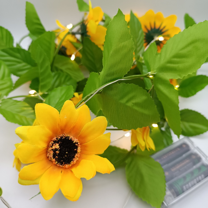 Artificial Sunflower 20 Led Warm White String Light with Yellow Sunflower Fairy Decoration Lights