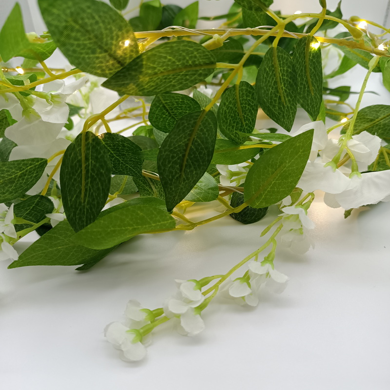 Decorations Lights Vine With Lights 20 LED White Wisteria Flowers Artificial Leaves Curtain Vine Str