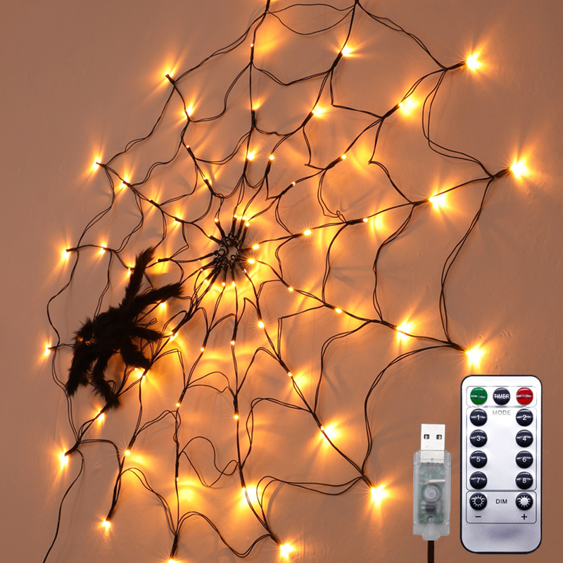 USB or Battery Spider Web Lamp 8 Lighting Modes Ghost Spider Net Led String Light